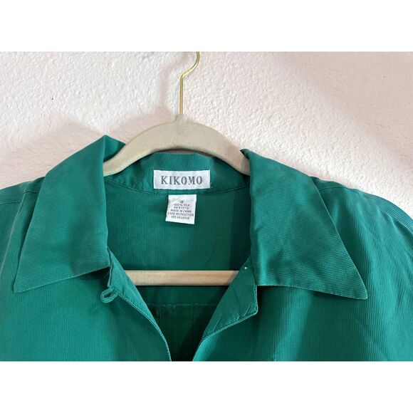 NWT Vintage KIKOMO 100% Silk Green Button Up Womens Size Small - Picture 7 of 8